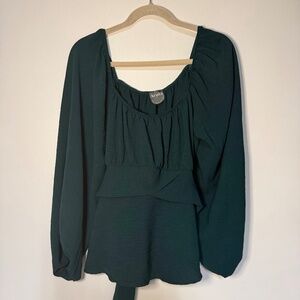 Arula Forest Green Tie Back Blouse Romantic Feminine Fantasy
